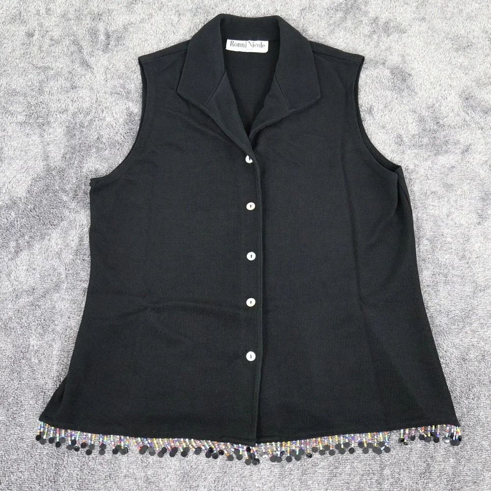Vintage Ronni Nicole by Ouida Top & Pant Set Womens L‎ Black Beaded Embellished - Picture 3 of 16